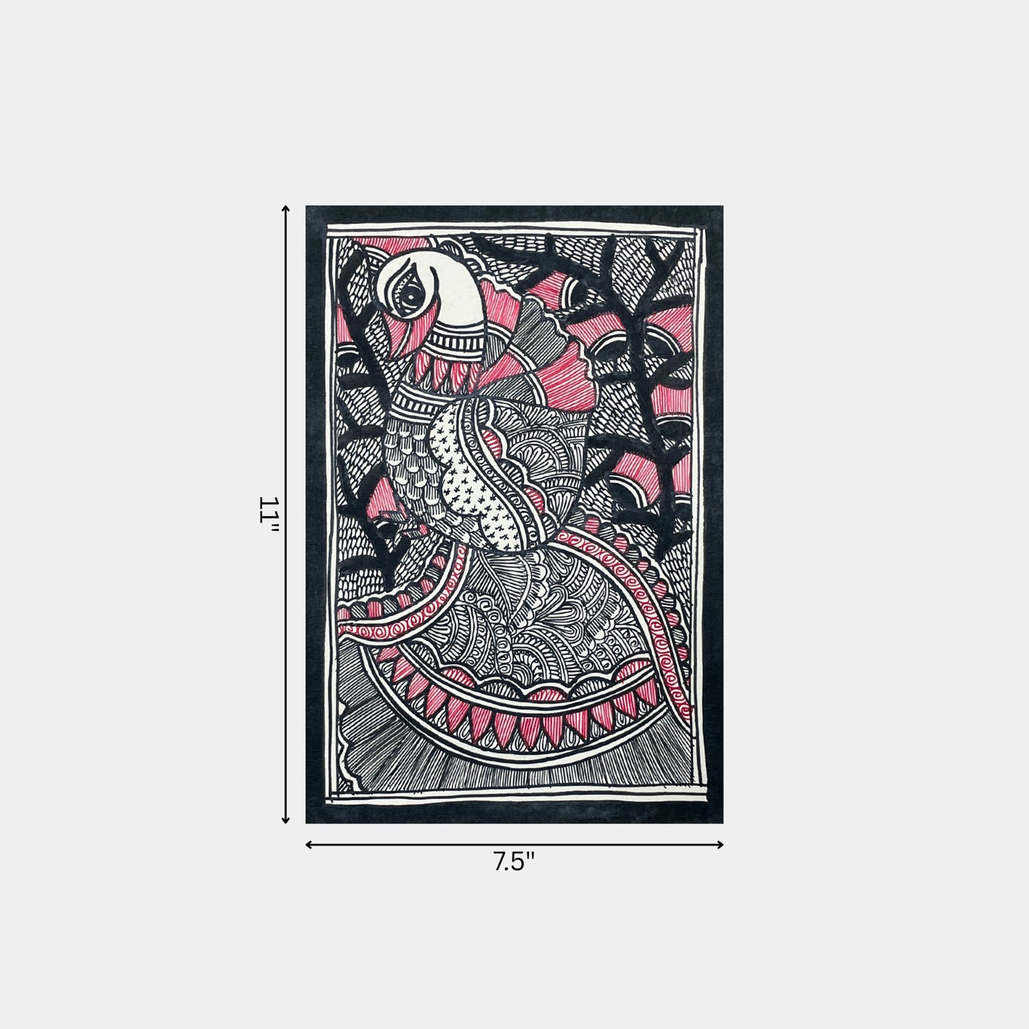 madhubani painting of the gaze of the peacock (unframed)