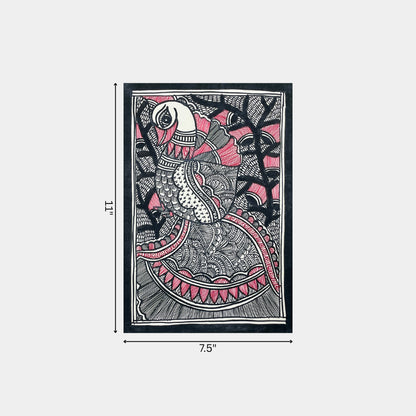 Madhubani Painting of The Gaze of The Peacock (Unframed)