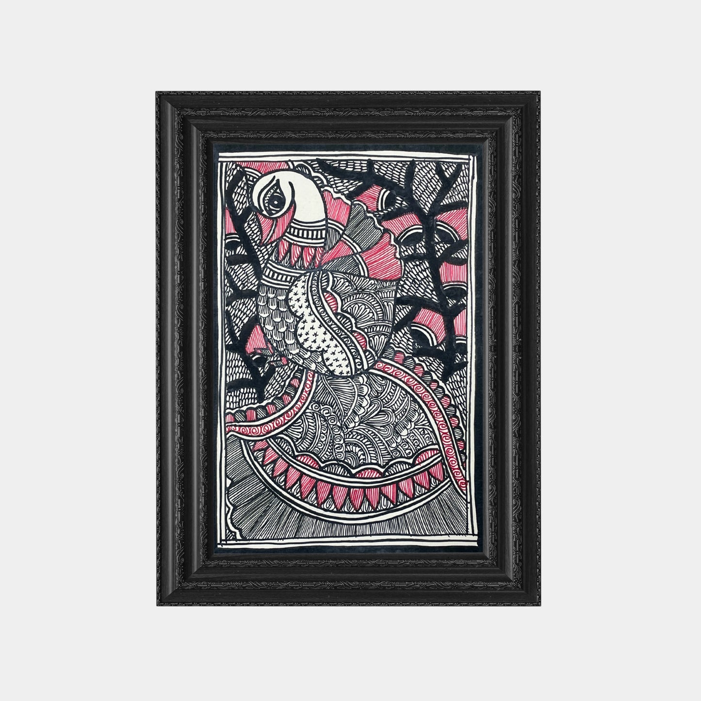 madhubani painting of the gaze of the peacock (unframed)