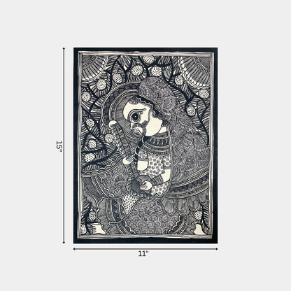 Madhubani Painting of The Goddess Saraswati (Unframed)