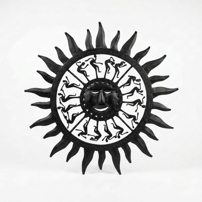 Handcrafted Bastar Wrought Iron Sun Face Wall Hanging – Circular Tribal Motif