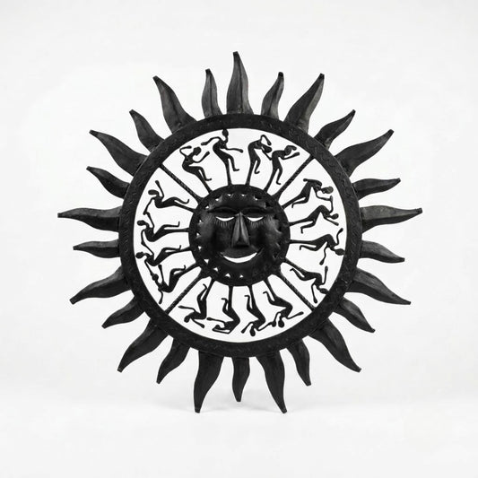 Handcrafted Bastar Wrought Iron Sun Face Wall Hanging – Circular Tribal Motif