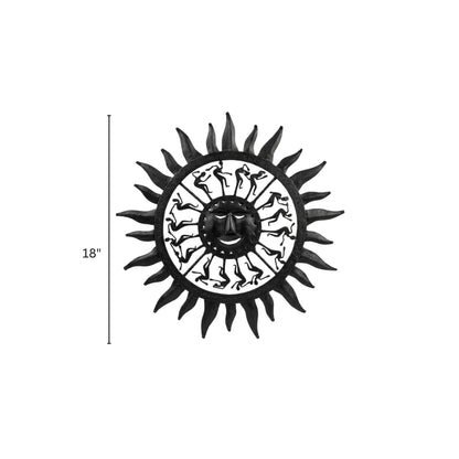 Handcrafted Bastar Wrought Iron Sun Face Wall Hanging – Circular Tribal Motif