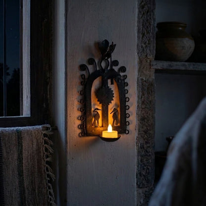 Bastar Wrought Iron Hanging Arch Diya Holder with Bird Silhouette