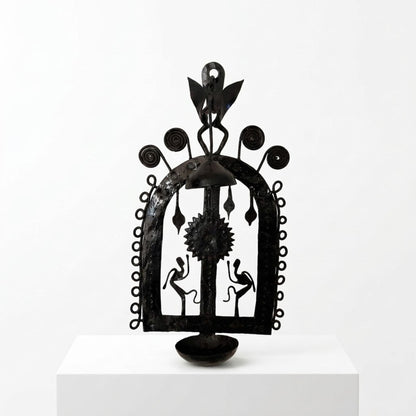 Bastar Wrought Iron Hanging Arch Diya Holder with Dancing Tribal Figures