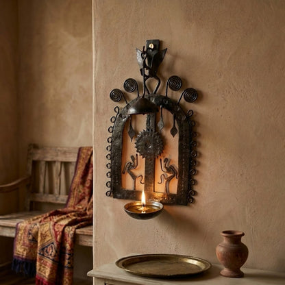Bastar Wrought Iron Hanging Arch Diya Holder with Dancing Tribal Figures