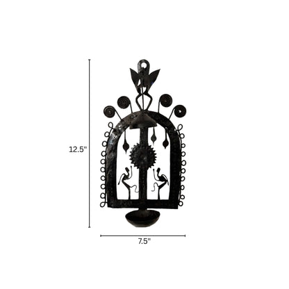 Bastar Wrought Iron Hanging Arch Diya Holder with Dancing Tribal Figures
