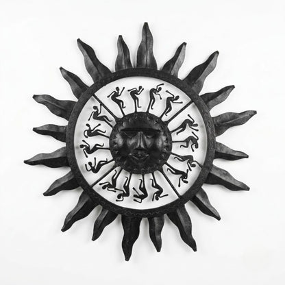 Handcrafted Bastar Wrought Iron Sun Face Wall Hanging – Large Radiating Rays