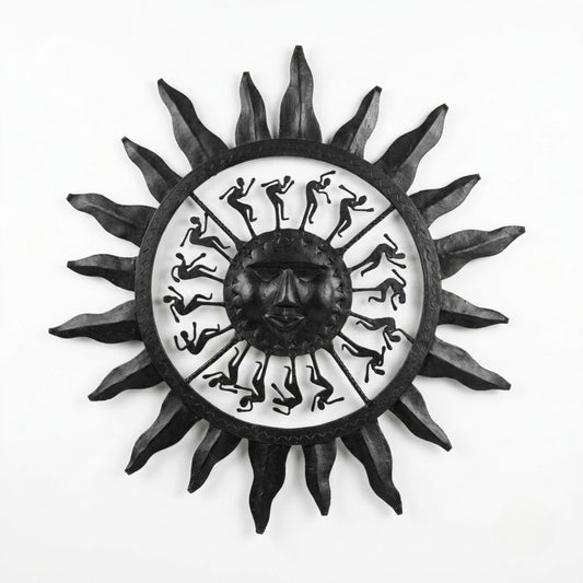 Handcrafted Bastar Wrought Iron Sun Face Wall Hanging – Large Radiating Rays