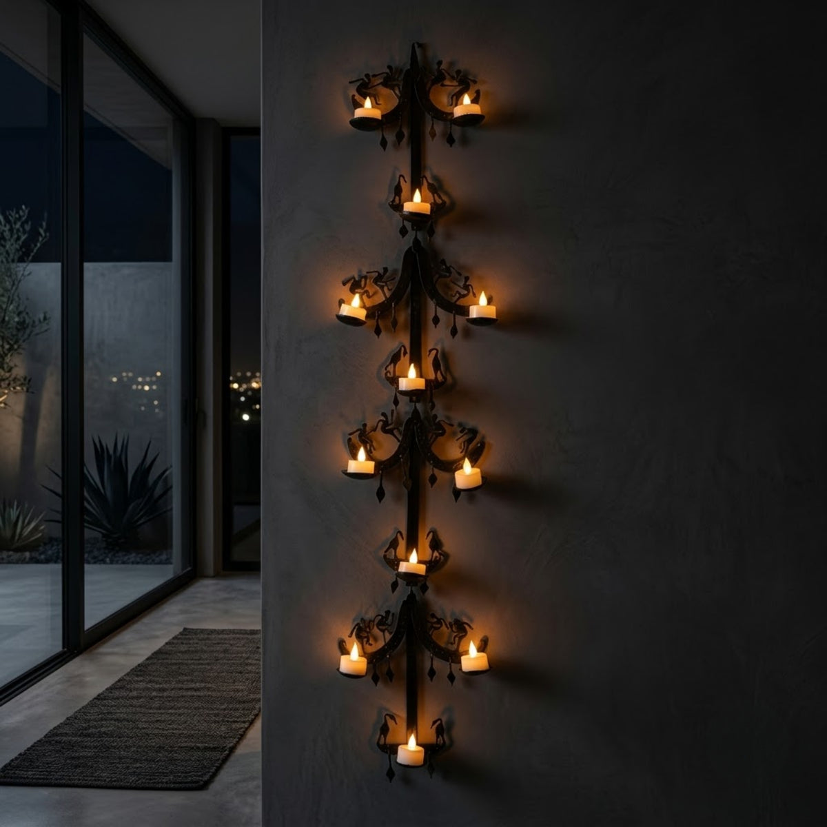 multi-tier bastar wrought iron hanging tree wall sculpture