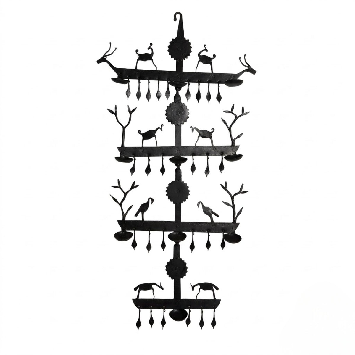 4-tier bastar wrought iron wildlife & tree wall hanging