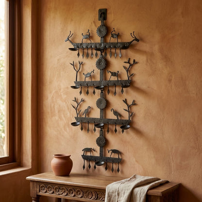 4-Tier Bastar Wrought Iron Wildlife & Tree Wall Hanging