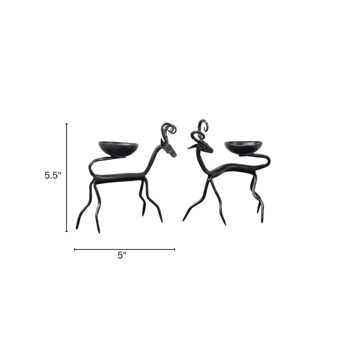handcrafted bastar wrought iron spiral-horned antelope candle holders (pair)
