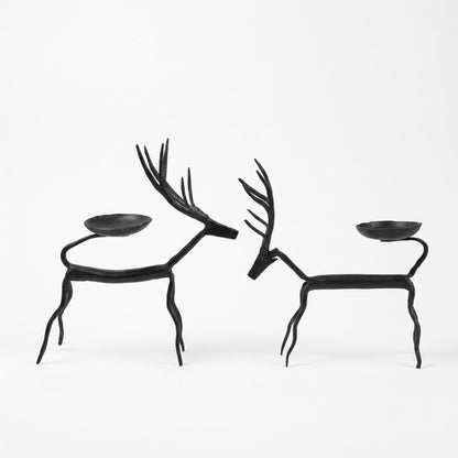 Handcrafted Bastar Wrought Iron Branched Antler Stag Candle Holders (Pair)