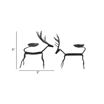 Handcrafted Bastar Wrought Iron Branched Antler Stag Candle Holders (Pair)