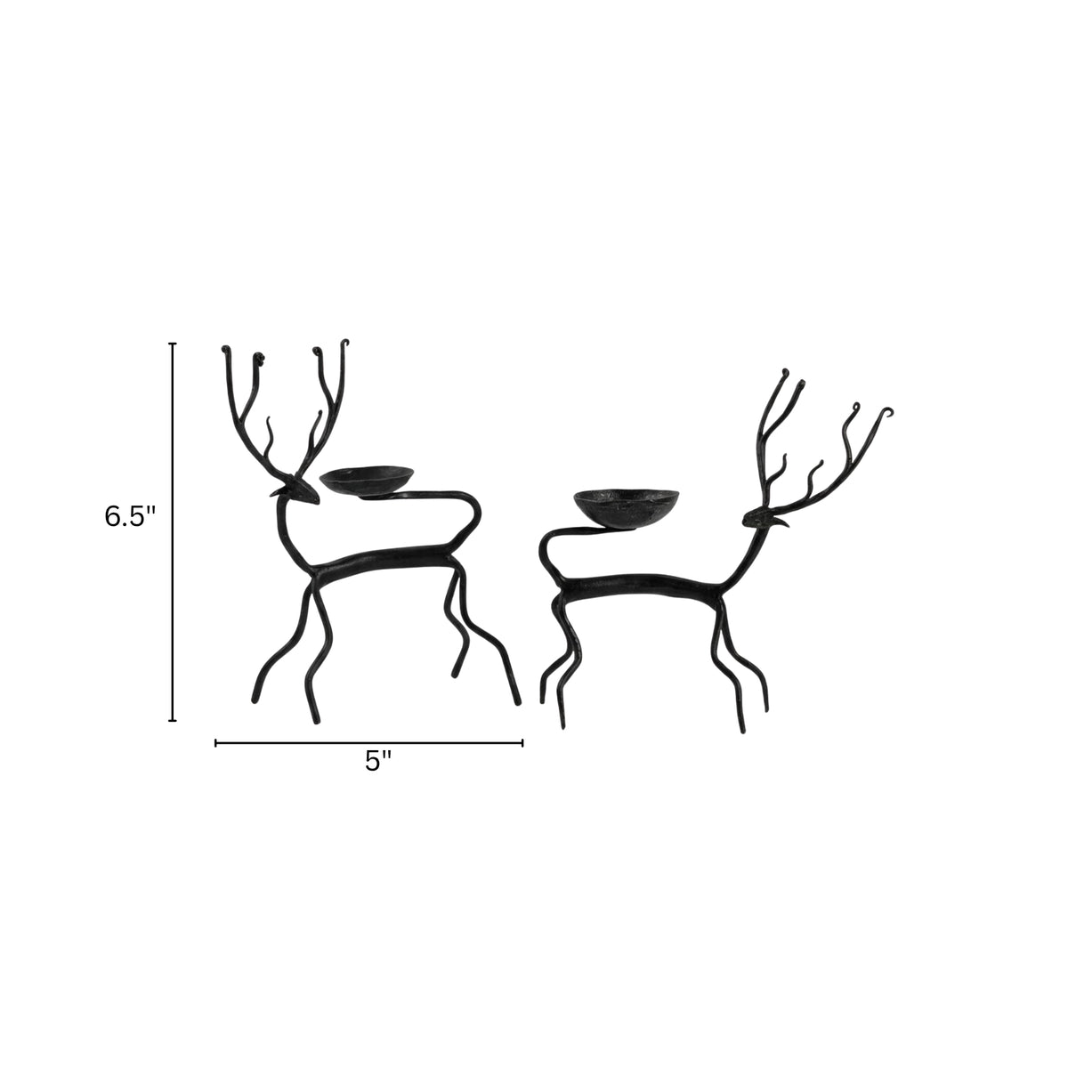handcrafted bastar wrought iron tall curved antler deer candle holders (pair)