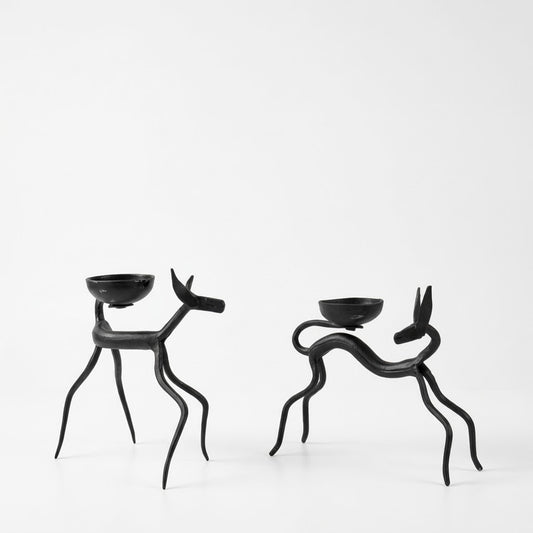 Handcrafted Bastar Wrought Iron Minimalist Deer Candle Holders (Pair)