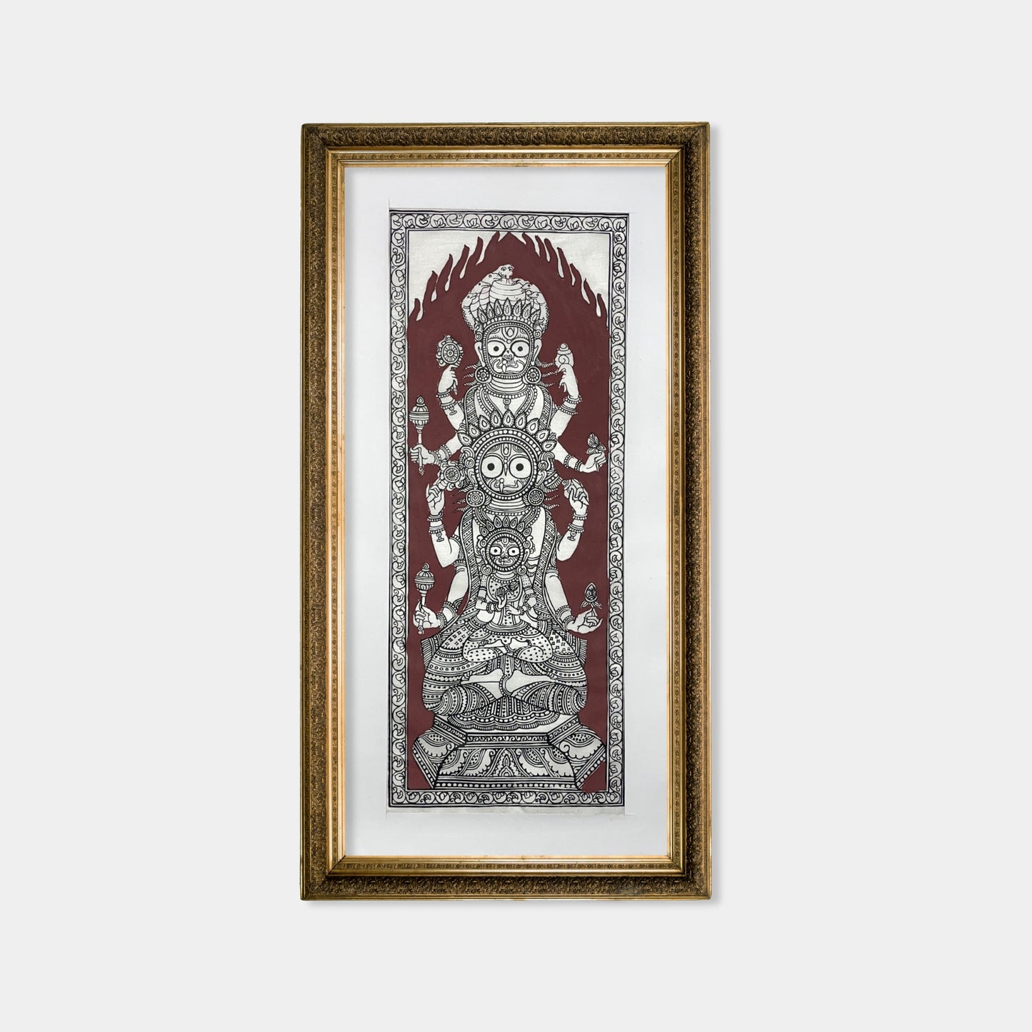 heritage jagannath triad vertical column silk pattachitra art - unframed