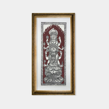 Heritage Jagannath Triad Vertical Column Silk Pattachitra Art - Unframed