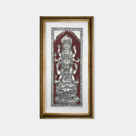 Heritage Jagannath Triad Vertical Column Silk Pattachitra Art - Unframed