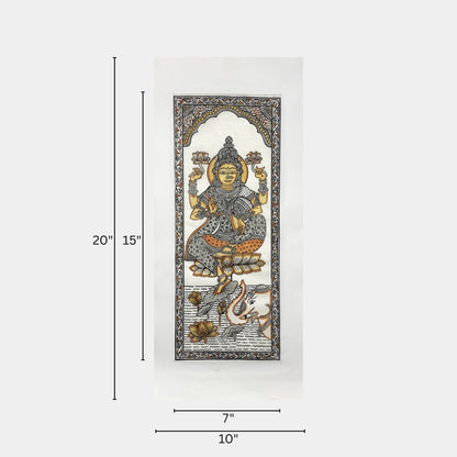 Divine Gaja Lakshmi Silk Pattachitra Wall Art Painting - Unframed