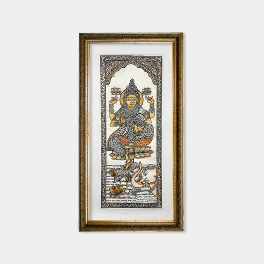 Divine Gaja Lakshmi Silk Pattachitra Wall Art Painting - Unframed