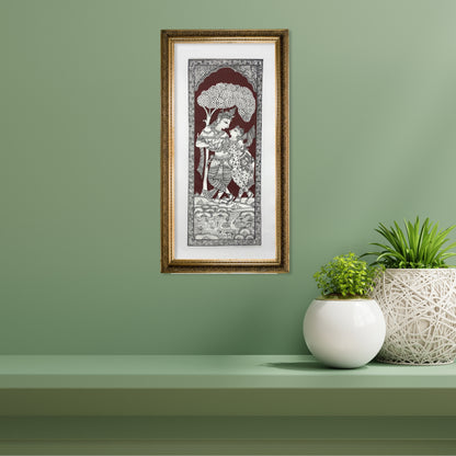 Radha Krishna Flute Leela under Kadamba Tree Silk Pattachitra - Unframed