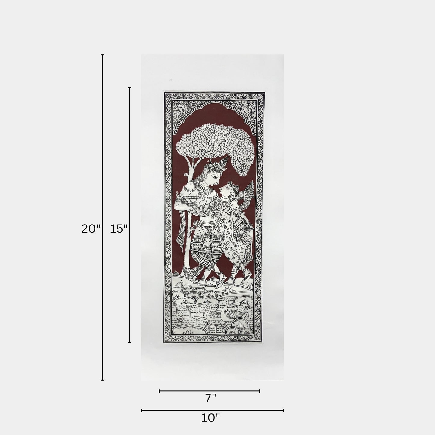 radha krishna flute leela under kadamba tree silk pattachitra - unframed