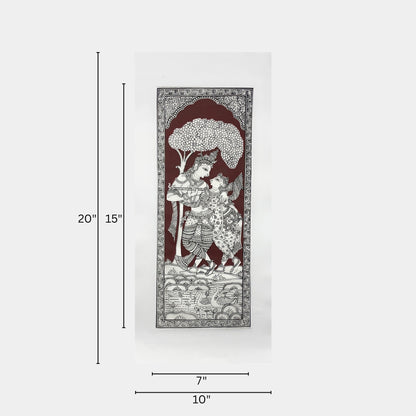 Radha Krishna Flute Leela under Kadamba Tree Silk Pattachitra - Unframed