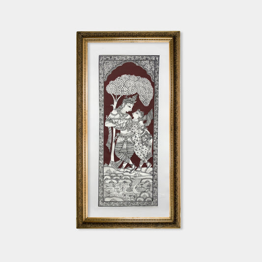 Radha Krishna Flute Leela under Kadamba Tree Silk Pattachitra - Unframed