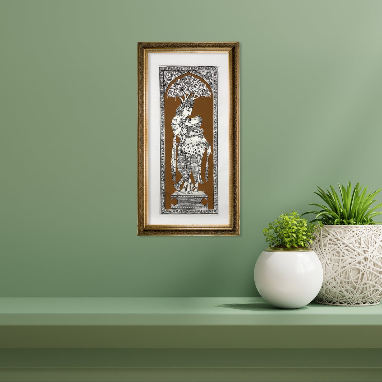 divine embrace radha krishna silk pattachitra art panel - unframed