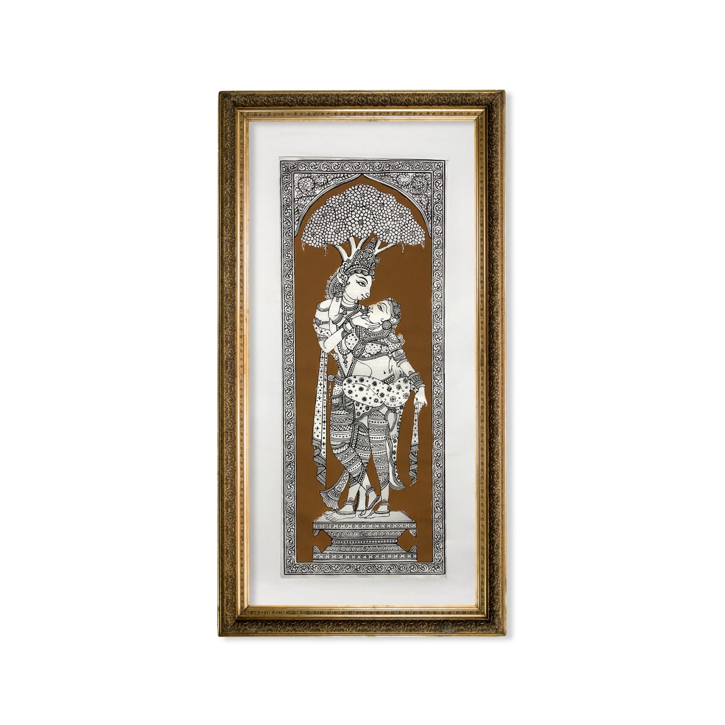 divine embrace radha krishna silk pattachitra art panel - unframed