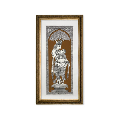 Divine Embrace Radha Krishna Silk Pattachitra Art Panel - Unframed
