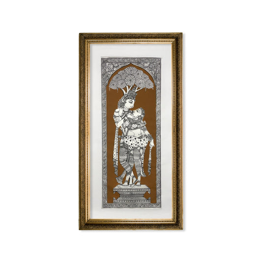 Divine Embrace Radha Krishna Silk Pattachitra Art Panel - Unframed