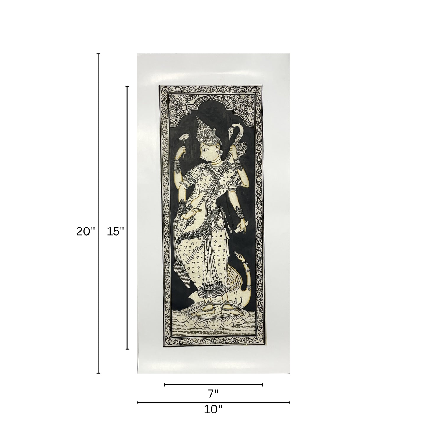 devi saraswati playing veena silk pattachitra art - unframed
