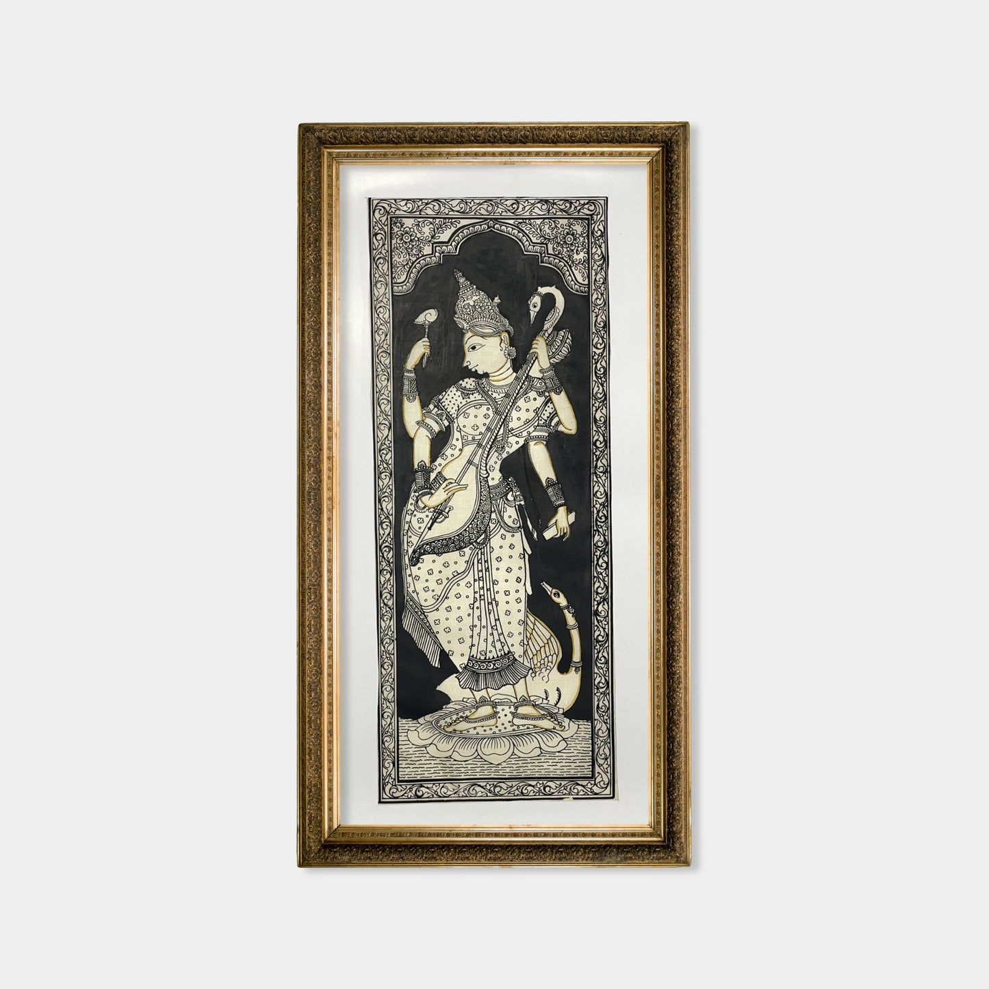 devi saraswati playing veena silk pattachitra art - unframed