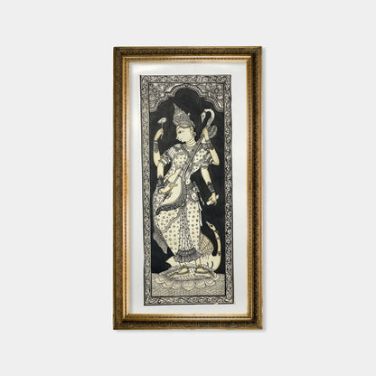 Devi Saraswati Playing Veena Silk Pattachitra Art - Unframed