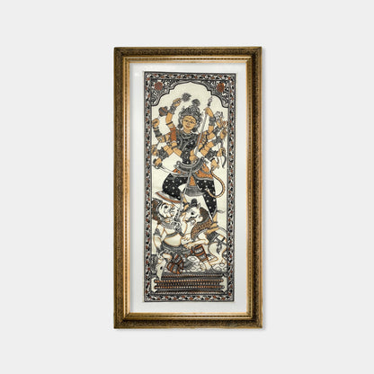 Mahishasuramardini Goddess Durga Silk Pattachitra Artwork - Unframed