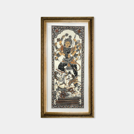 Mahishasuramardini Goddess Durga Silk Pattachitra Artwork - Unframed