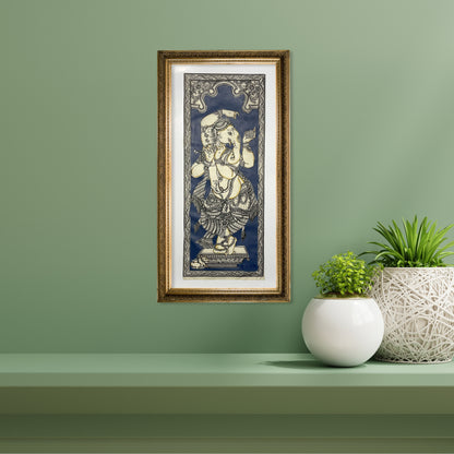Muralidhar Ganesha Flute Player Silk Pattachitra - Unframed