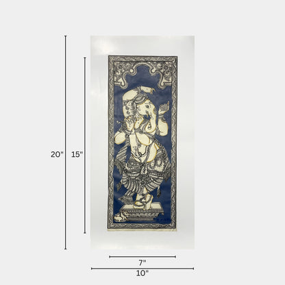 Muralidhar Ganesha Flute Player Silk Pattachitra - Unframed