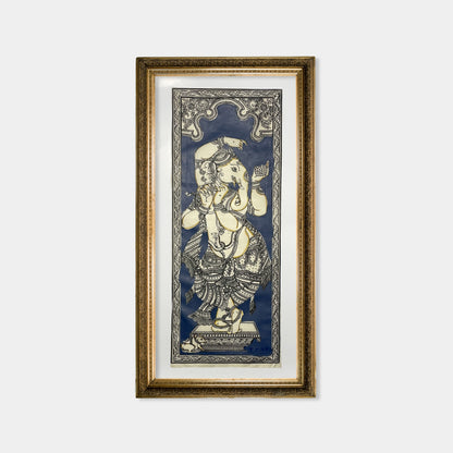 Muralidhar Ganesha Flute Player Silk Pattachitra - Unframed