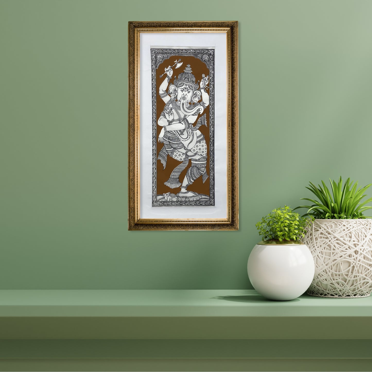 nritta ganesha dancing vinayaka silk pattachitra - unframed