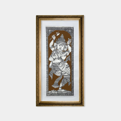 Nritta Ganesha Dancing Vinayaka Silk Pattachitra - Unframed