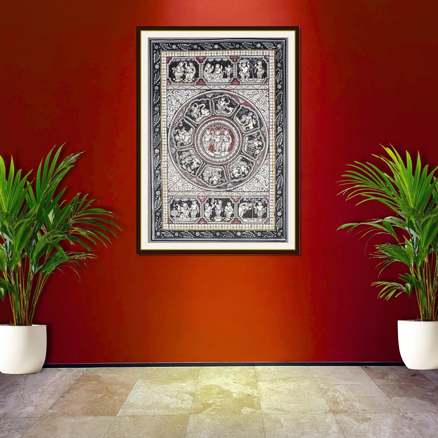 sri radha krishna yugal sarkar with krishna leela mandala pattachitra