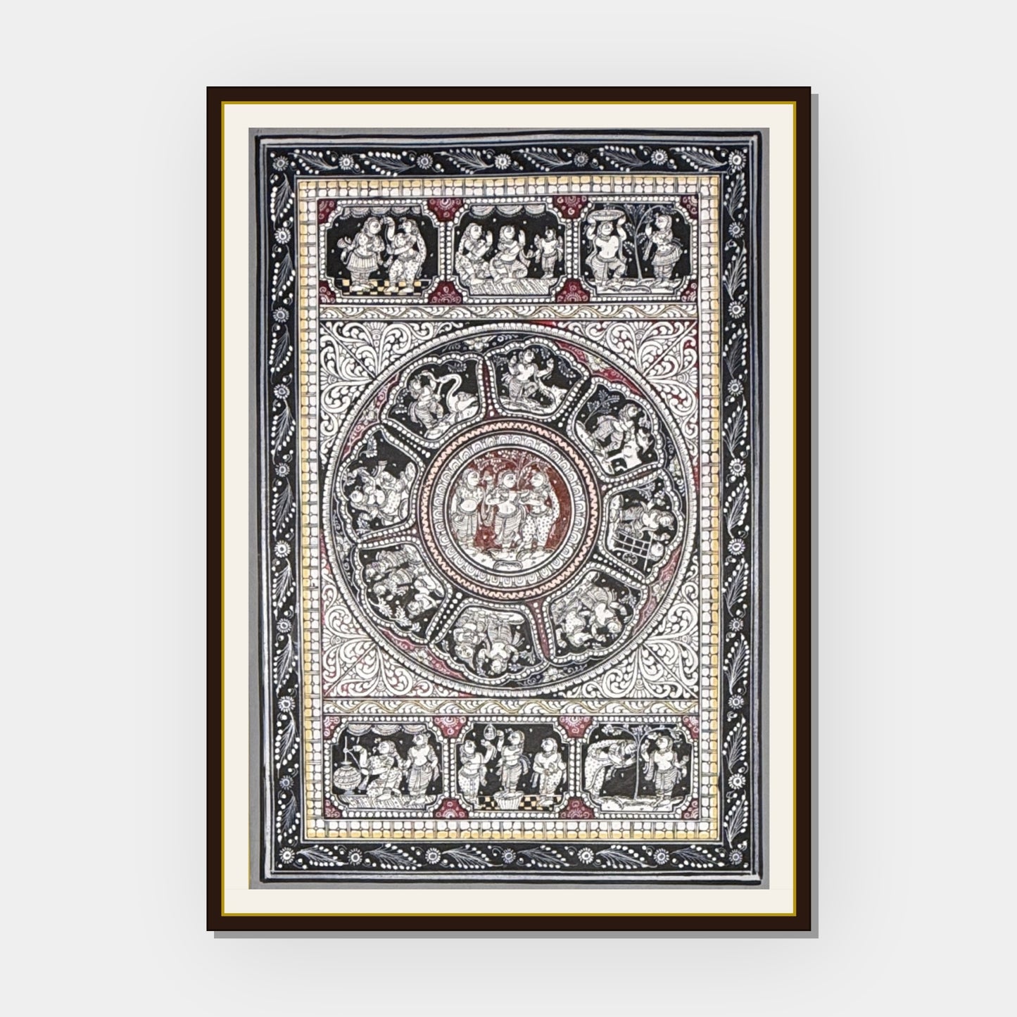 sri radha krishna yugal sarkar with krishna leela mandala pattachitra
