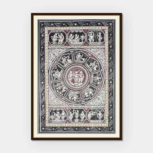 Sri Radha Krishna Yugal Sarkar with Krishna Leela Mandala Pattachitra