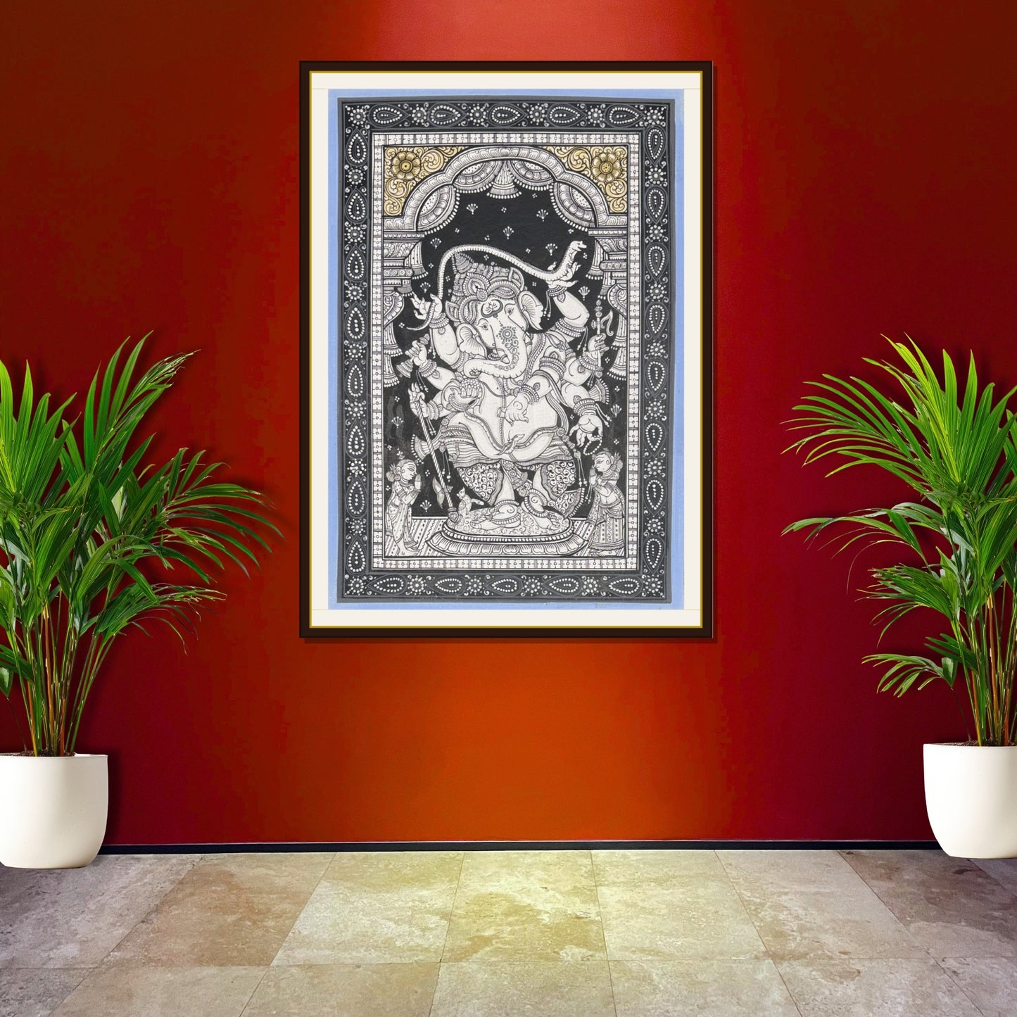 lord ganesha under ornamental arch pattachitra painting