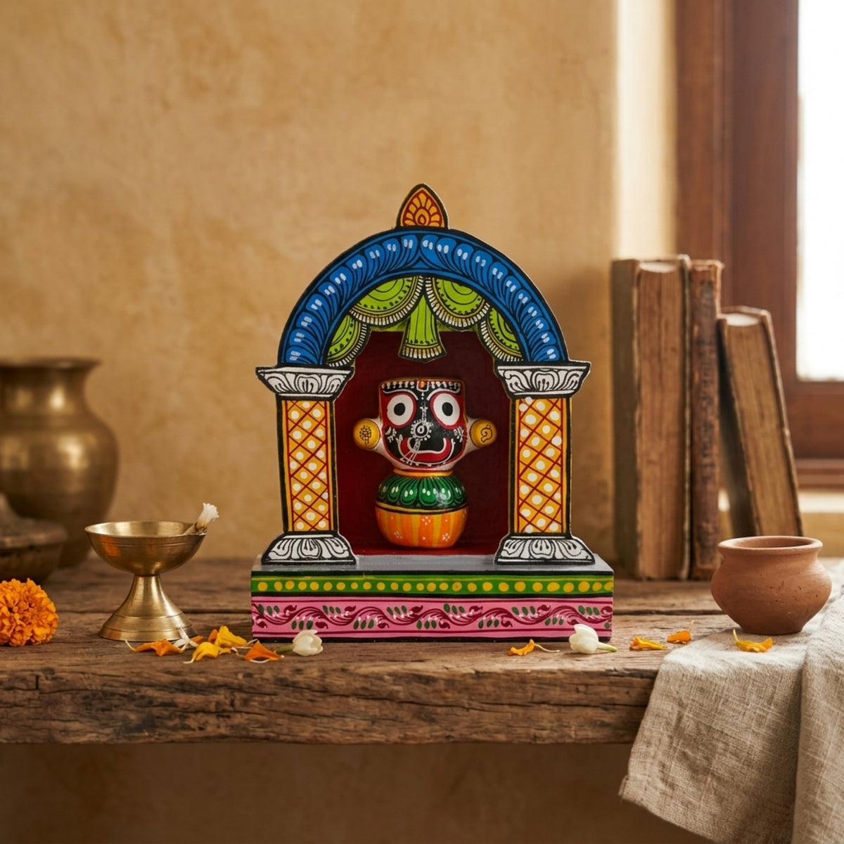 hand-painted wooden lord jagannath shrine – traditional odisha wood craft