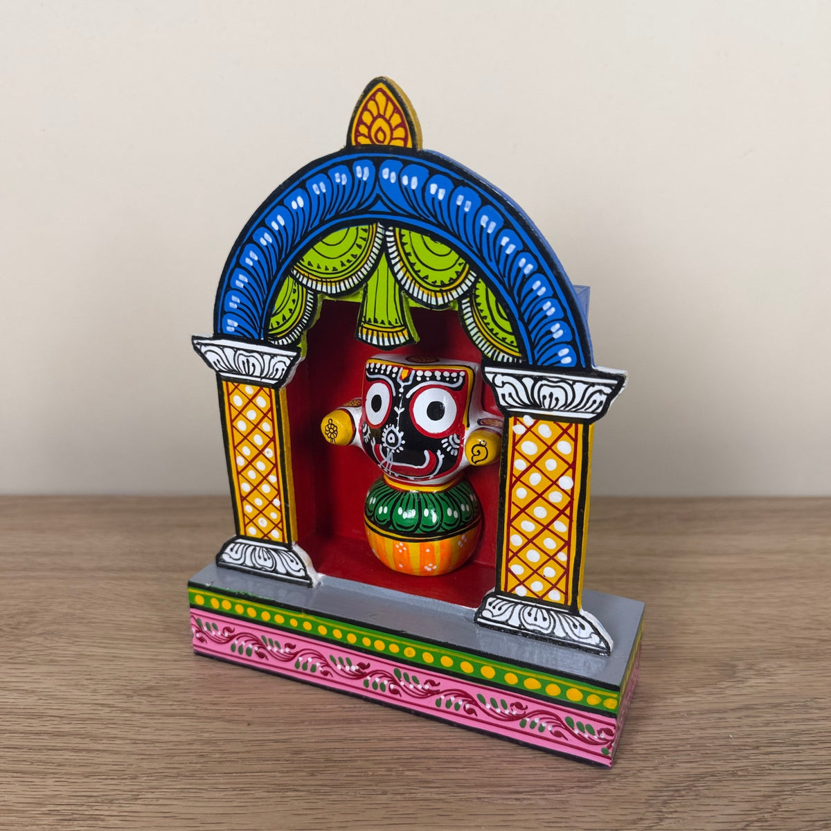 hand-painted wooden lord jagannath shrine – traditional odisha wood craft